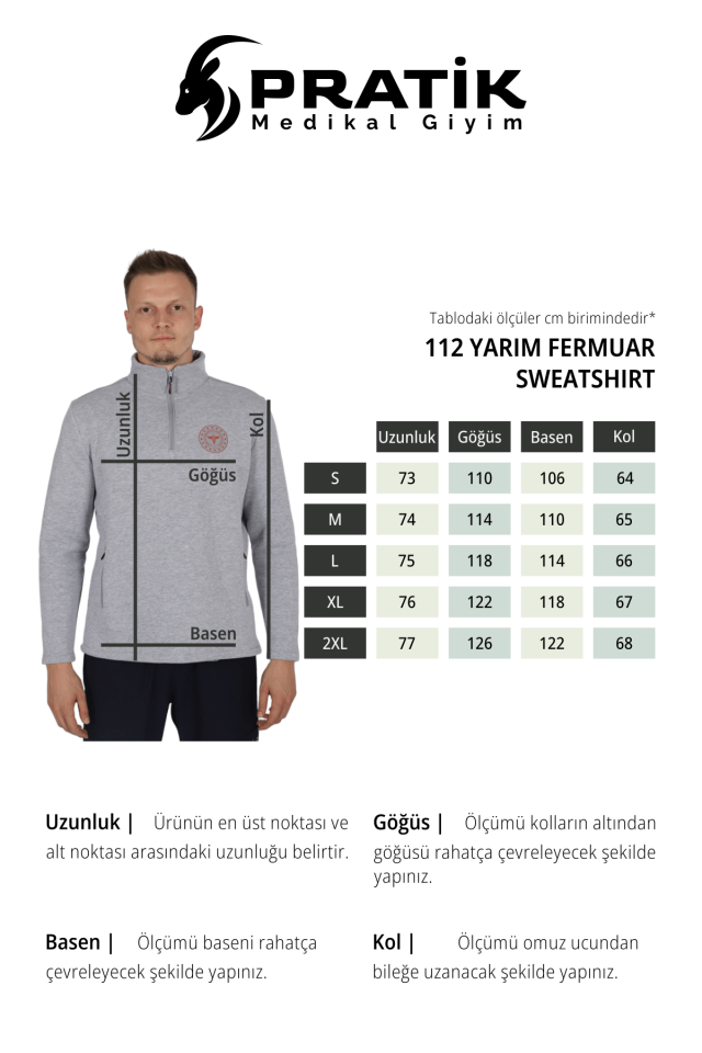 Lacivert 112 Acil Sağlık Kışlık Yarım Fermuar Balıkçı Yaka Sweatshirt Unisex