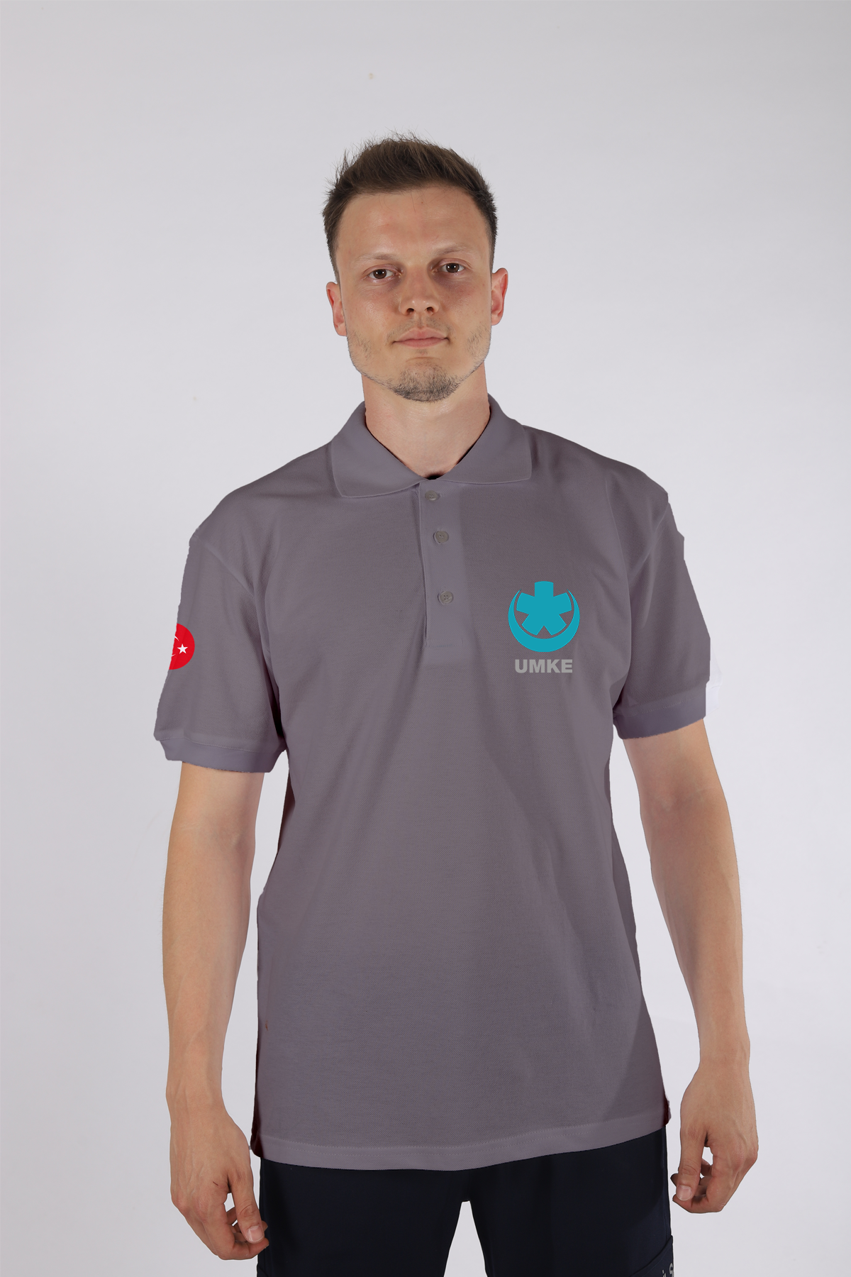 Gri UMKE Polo Yaka Tişört Unisex