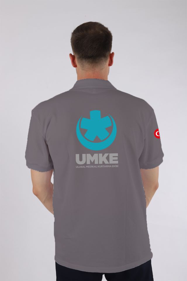 Gri UMKE Polo Yaka Tişört Unisex