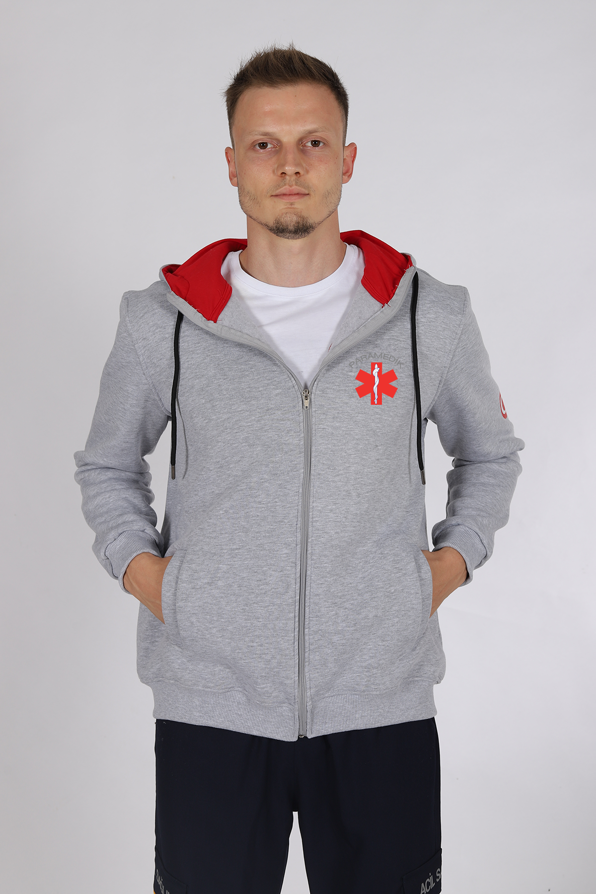 Gri Paramedik Kapüşonlu Hırka Unisex