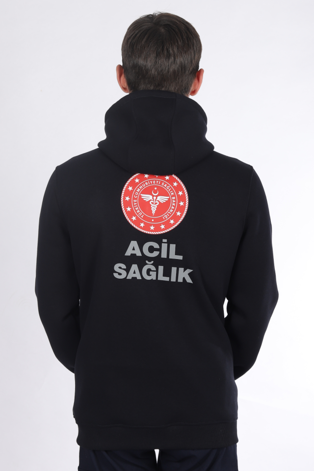 Lacivert 112 Acil Sağlık Kapüşonlu Hırka Unisex XL