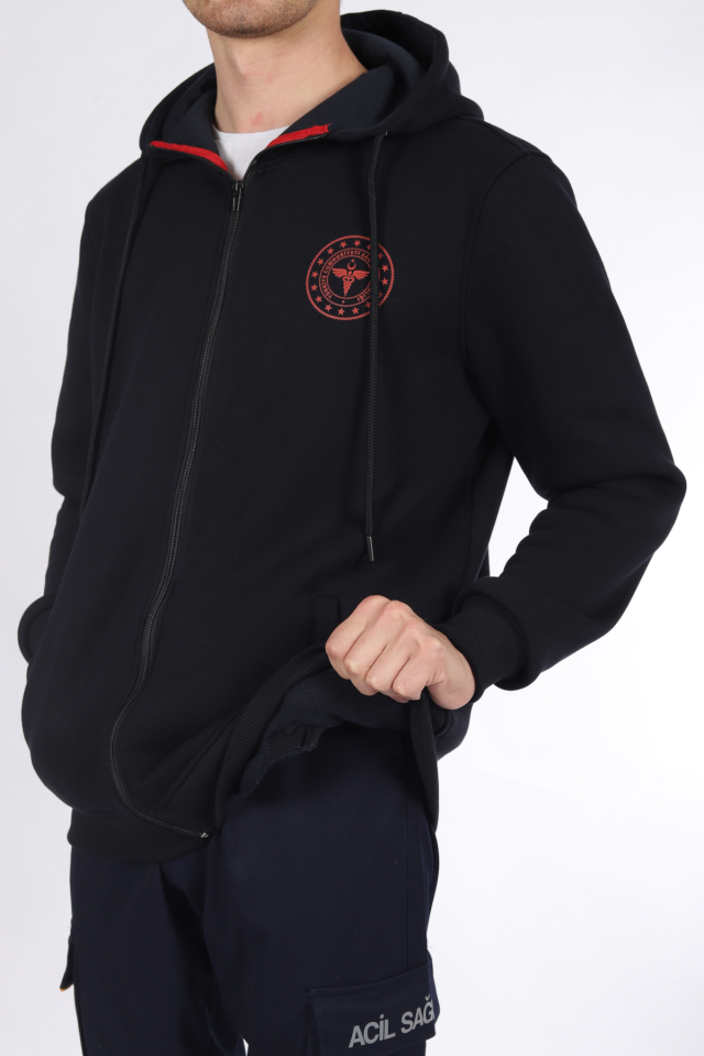 Lacivert 112 Acil Sağlık Kapüşonlu Hırka Unisex