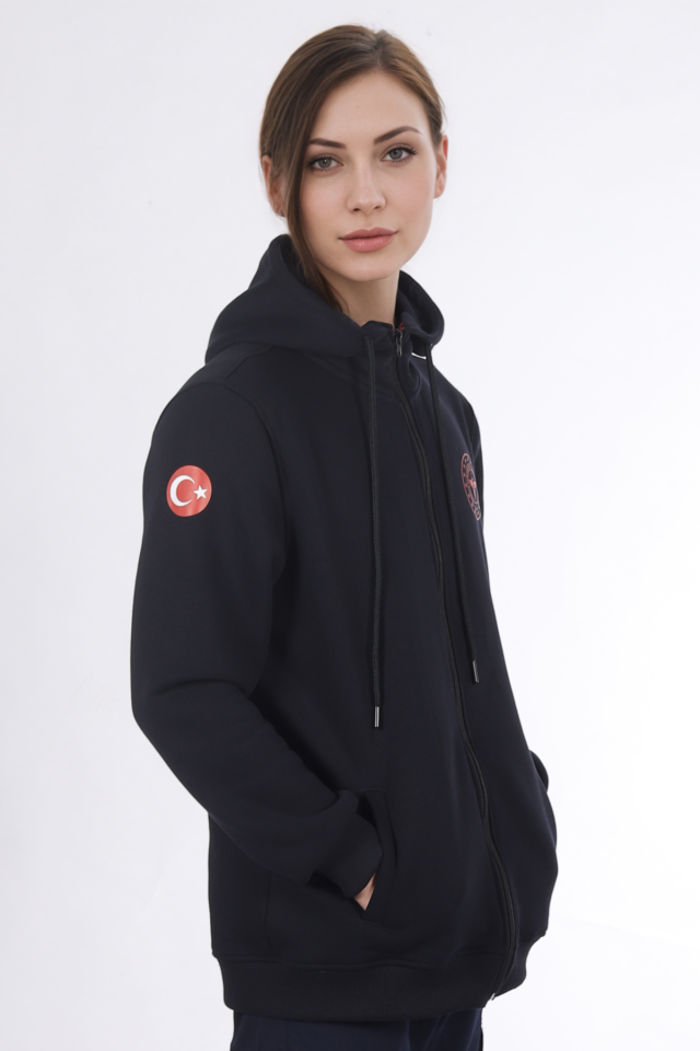 Lacivert 112 Acil Sağlık Kapüşonlu Hırka Unisex XL