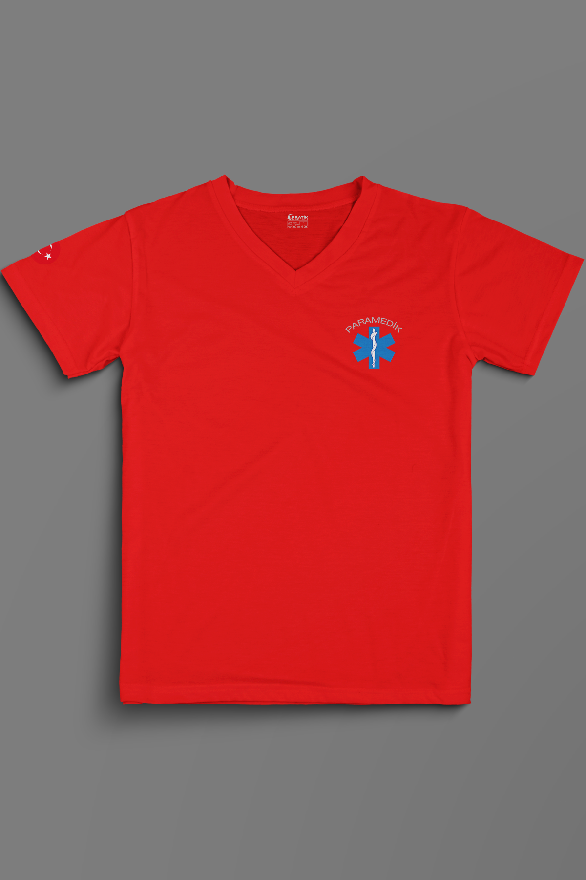 Kırmızı Paramedik V Yaka Penye Tişört Unisex