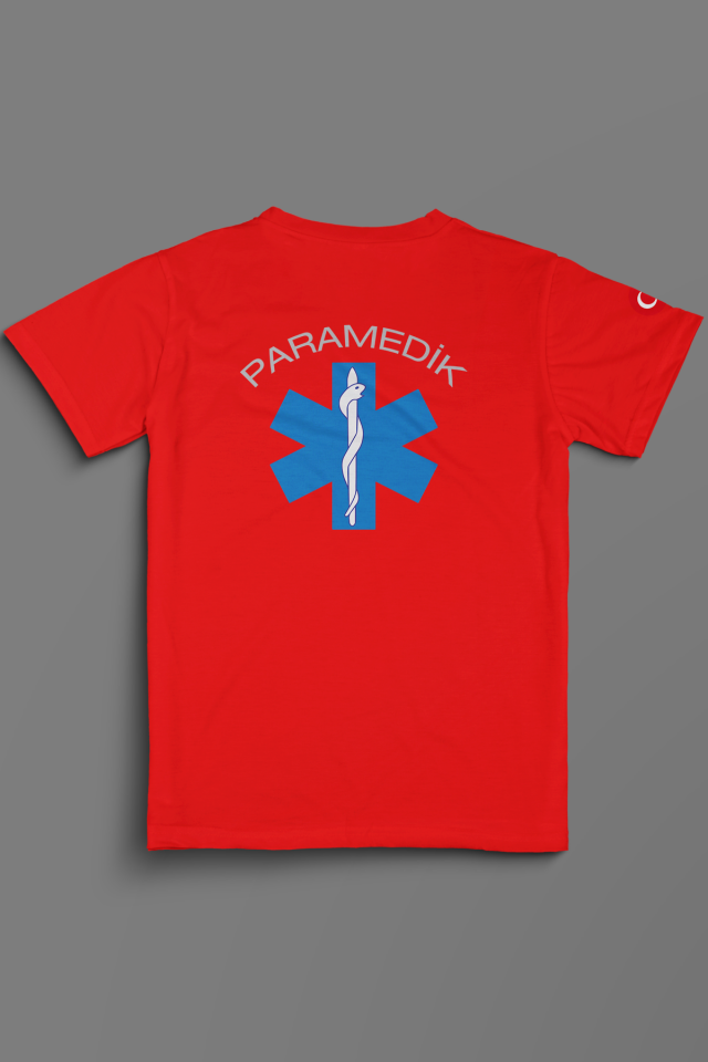 Kırmızı Paramedik V Yaka Penye Tişört Unisex