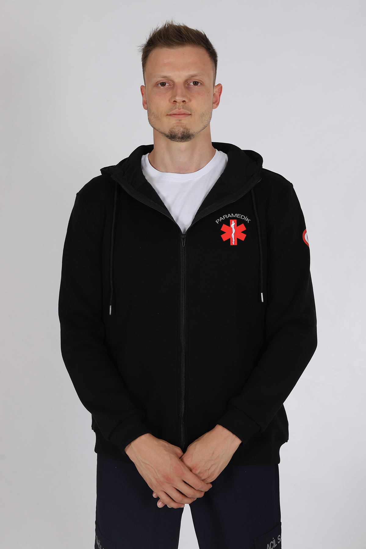 Siyah Paramedik Kapüşonlu Hırka Unisex