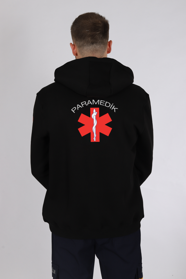 Siyah Paramedik Kapüşonlu Hırka Unisex