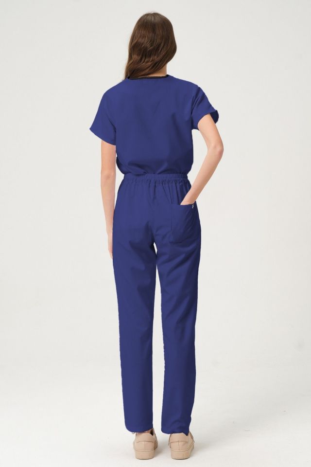 Fırtına Mavi Likralı Scrubs Doktor Hemşire Forması Yarasa Kol Takım Unisex XL