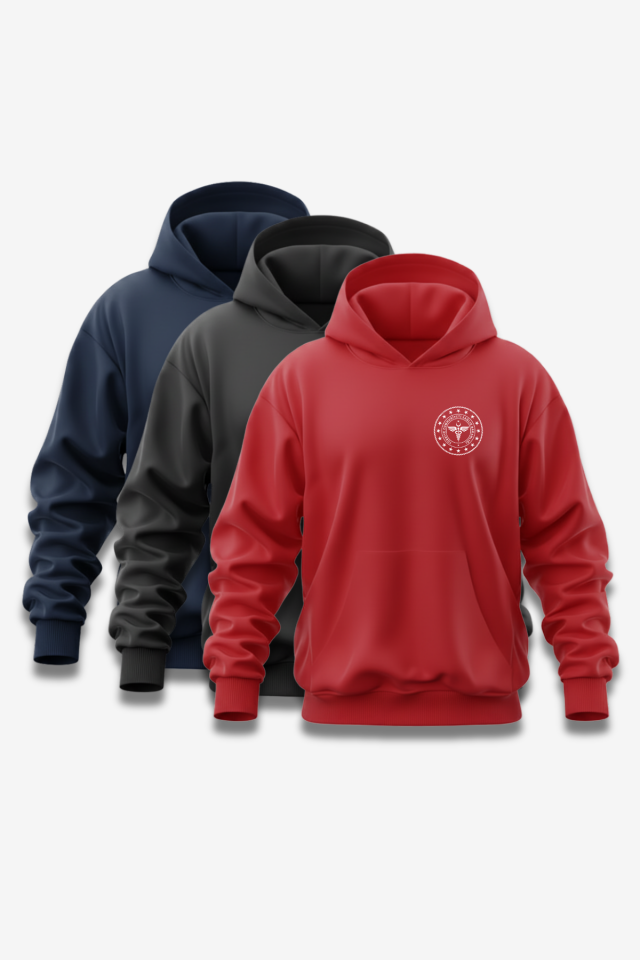 3'lü Paket 112 Acil Sağlık Kapüşonlu Sweatshirt Unisex Siyah-Kırmızı-Lacivert