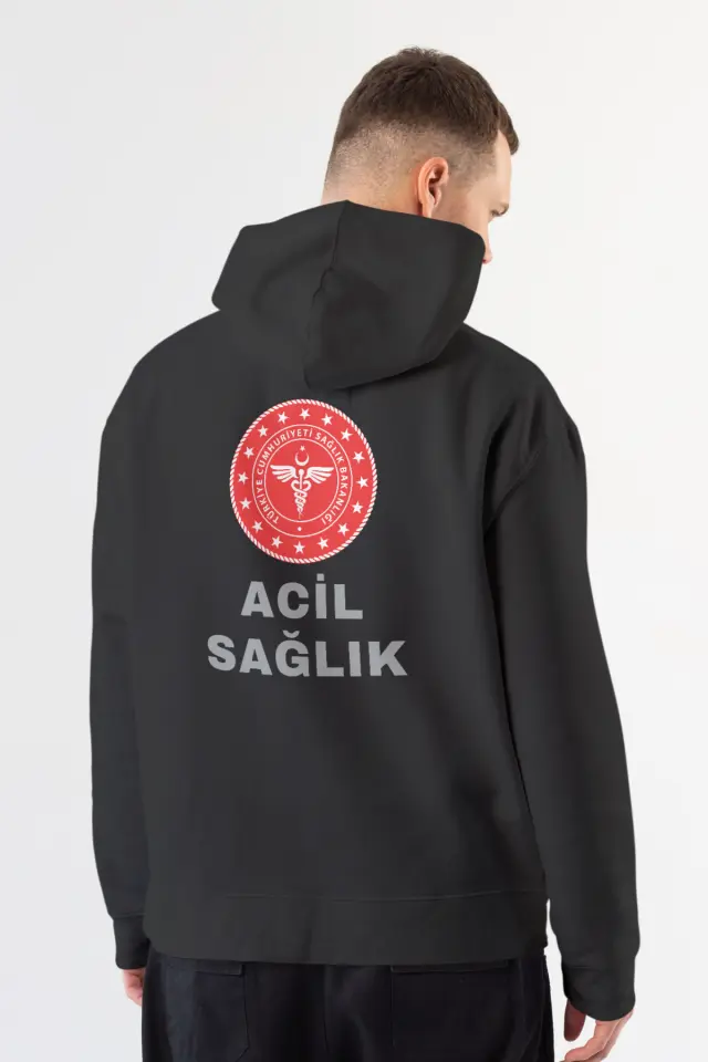 3'lü Paket 112 Acil Sağlık Kapüşonlu Sweatshirt Unisex Siyah