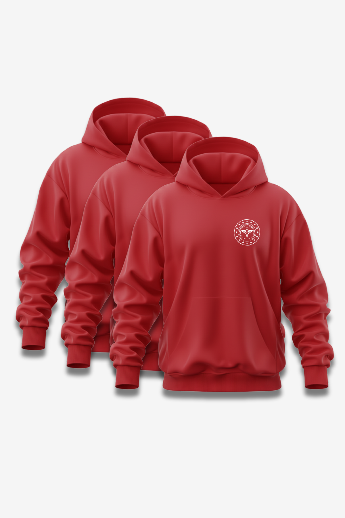 3'lü Paket 112 Acil Sağlık Kapüşonlu Sweatshirt Unisex Kırmızı