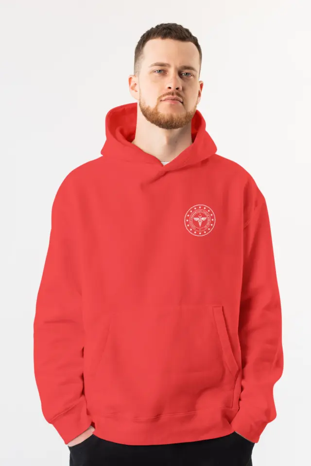 3'lü Paket 112 Acil Sağlık Kapüşonlu Sweatshirt Unisex Kırmızı