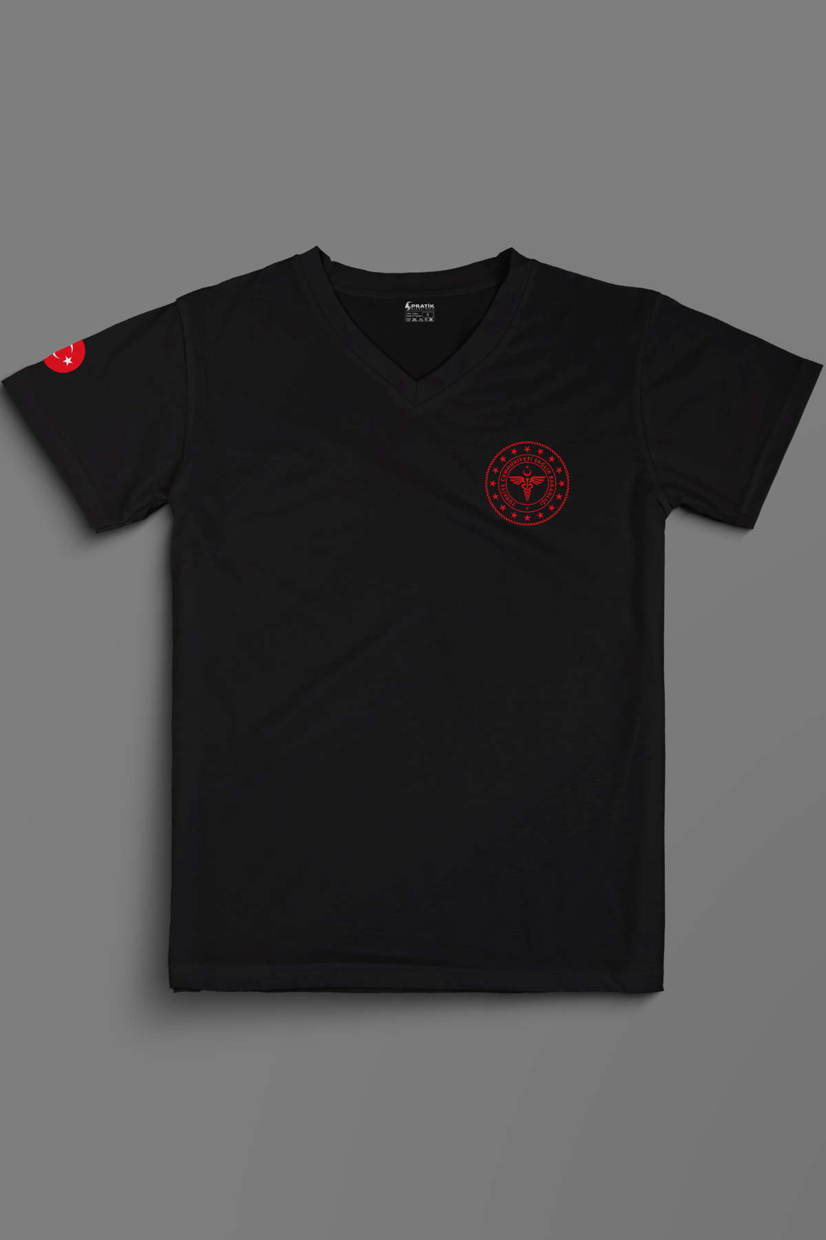 Siyah 112 Acil Sağlık V Yaka Penye Tişört Unisex