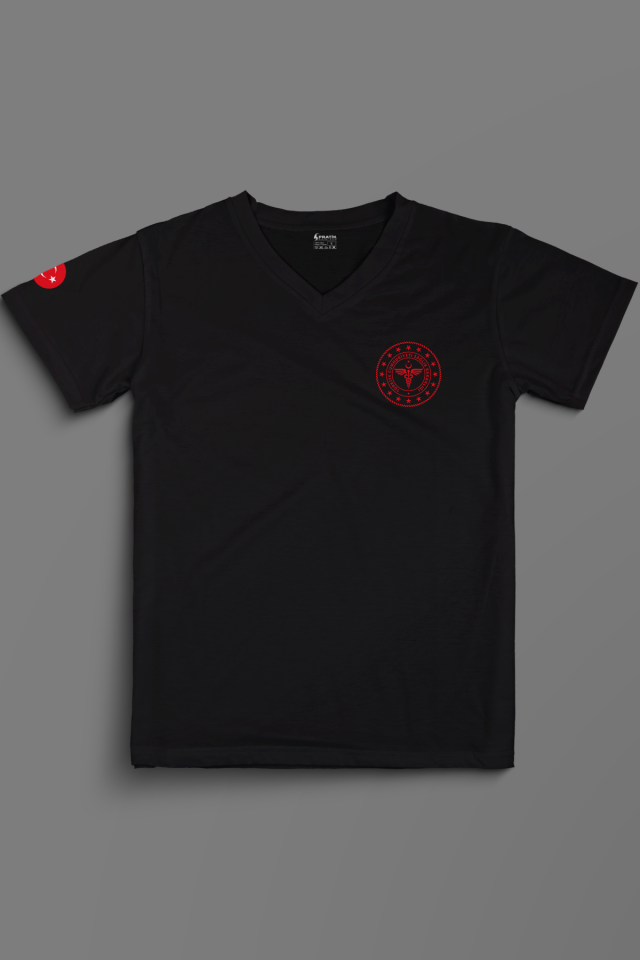 Siyah 112 Acil Sağlık V Yaka Penye Tişört Unisex