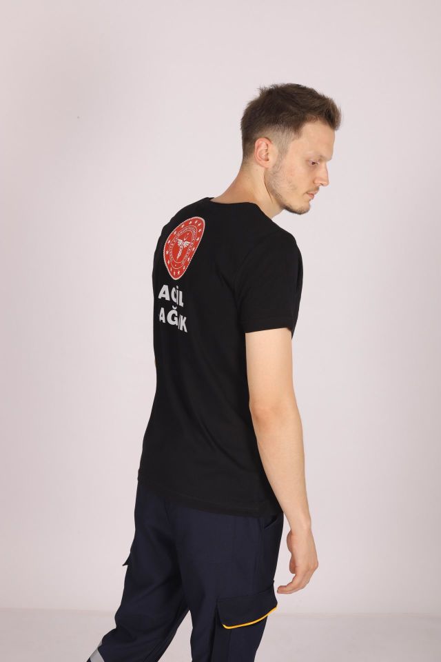 Siyah 112 Acil Sağlık V Yaka Tişört Unisex