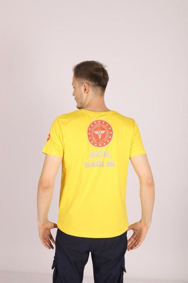 Sarı 112 Acil Sağlık V Yaka Tişört Unisex