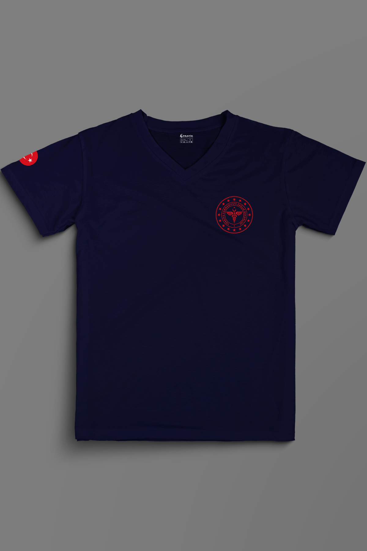 Lacivert 112 Acil Sağlık V Yaka Penye Tişört Unisex