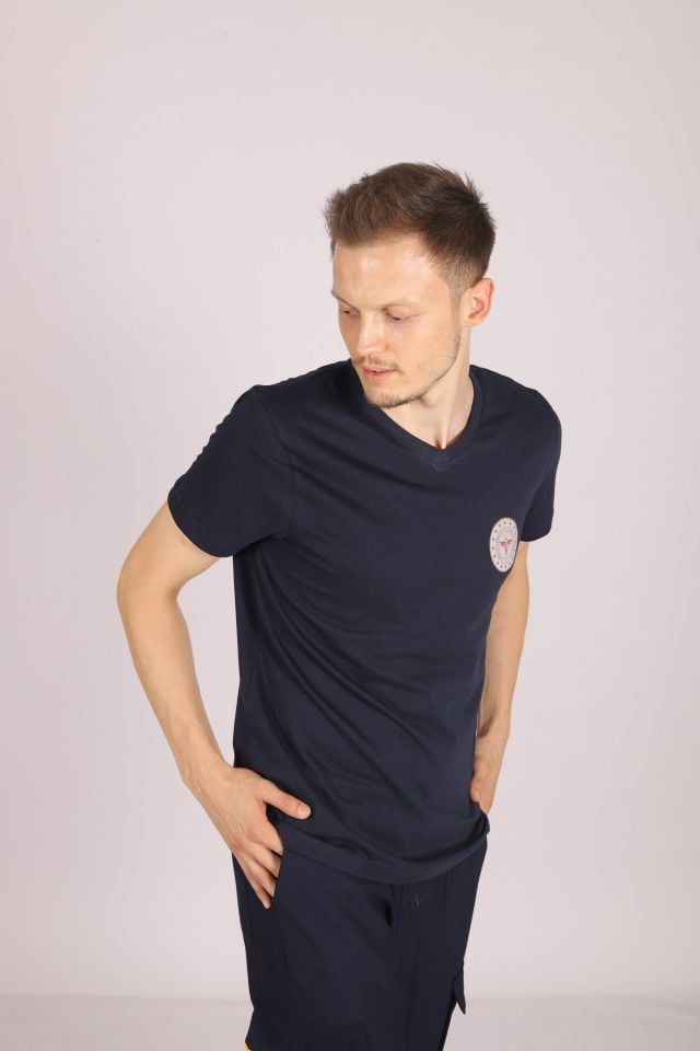 Lacivert 112 Acil Sağlık V Yaka Tişört Unisex