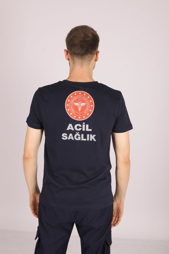 Lacivert 112 Acil Sağlık V Yaka Tişört Unisex