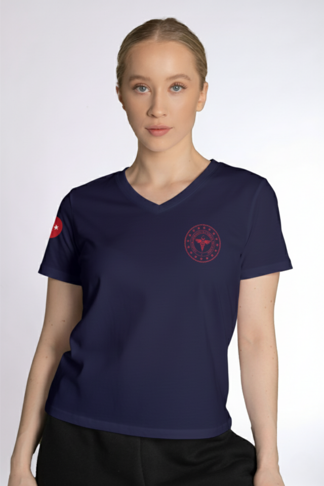 Lacivert 112 Acil Sağlık V Yaka Penye Tişört Unisex