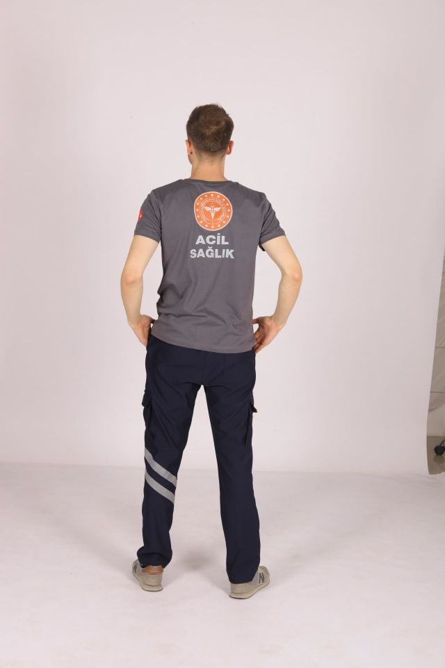 Gri 112 Acil Sağlık V Yaka Tişört Unisex M