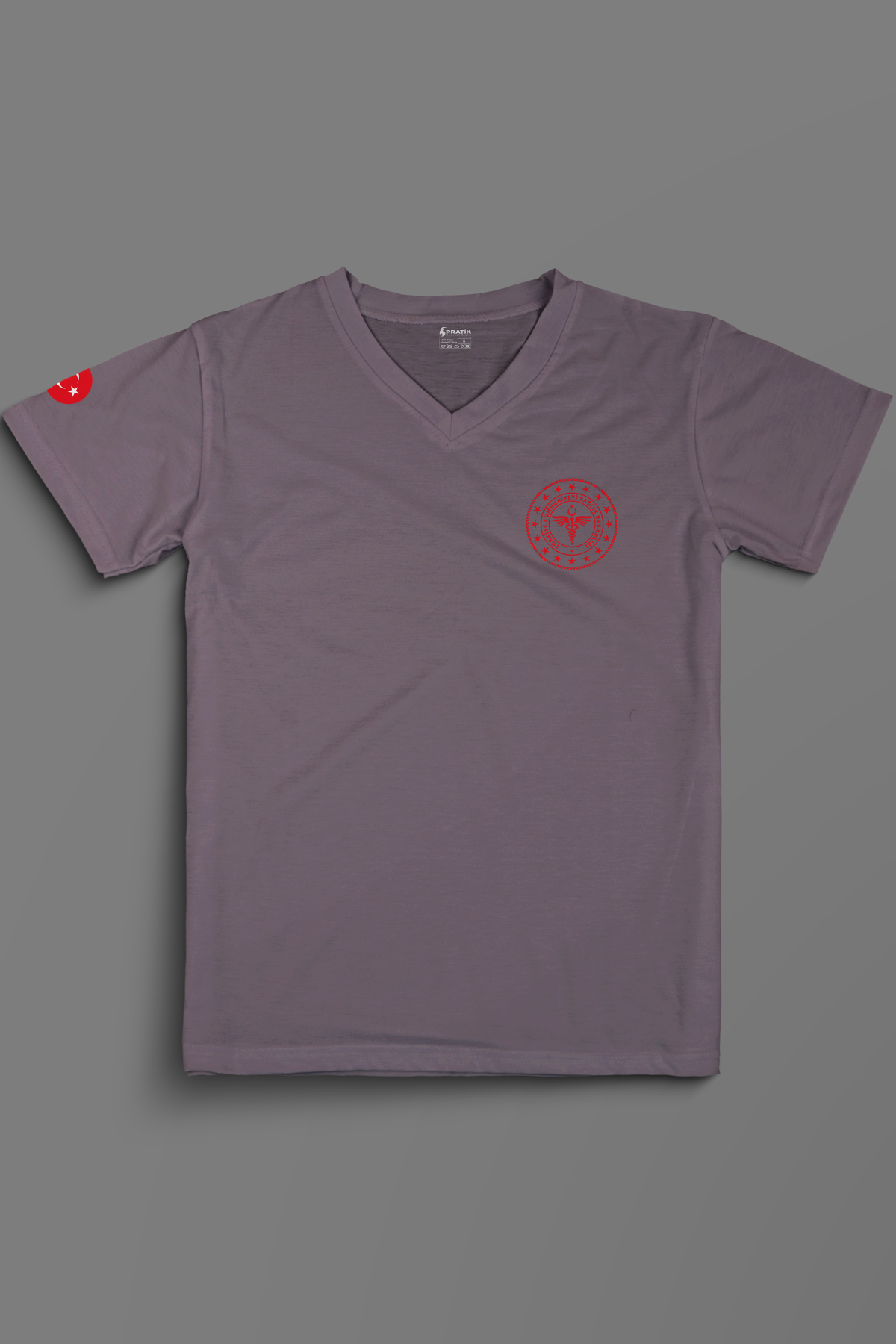 Gri 112 Acil Sağlık V Yaka Penye Tişört Unisex