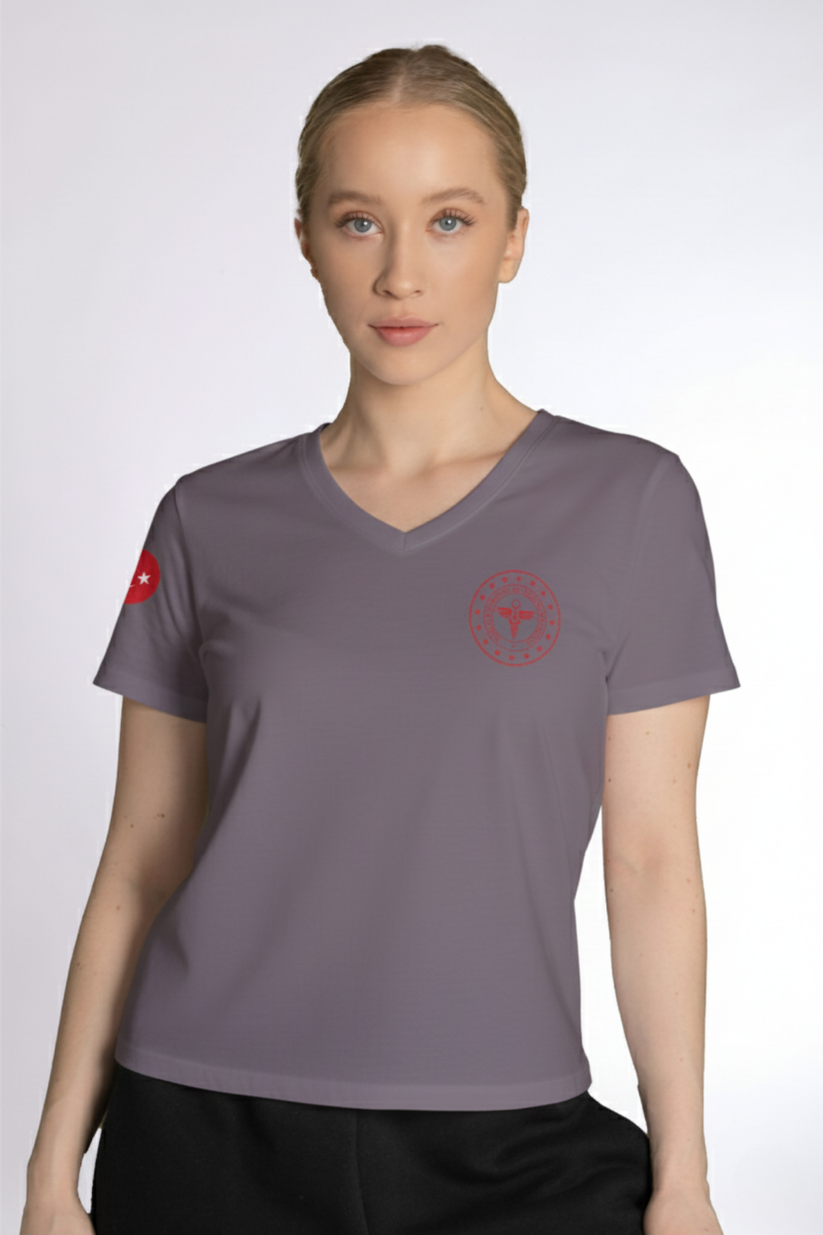 Gri 112 Acil Sağlık V Yaka Penye Tişört Unisex