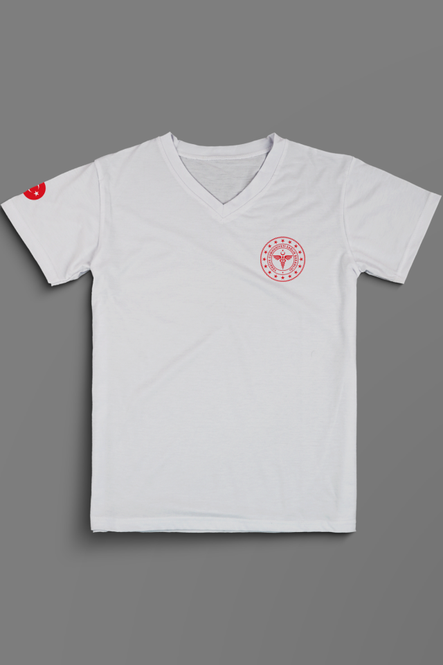 Beyaz 112 Acil Sağlık V Yaka Tişört Unisex