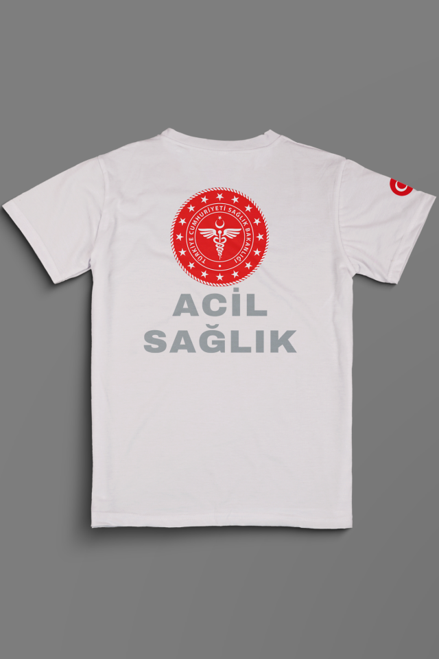 Beyaz 112 Acil Sağlık V Yaka Tişört Unisex