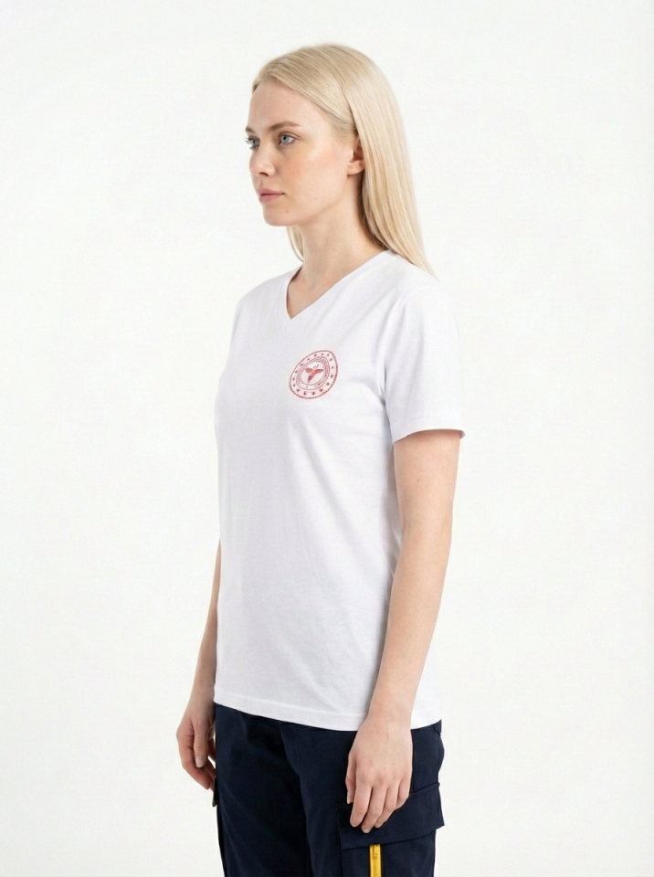 Beyaz 112 Acil Sağlık V Yaka Penye Tişört Unisex M
