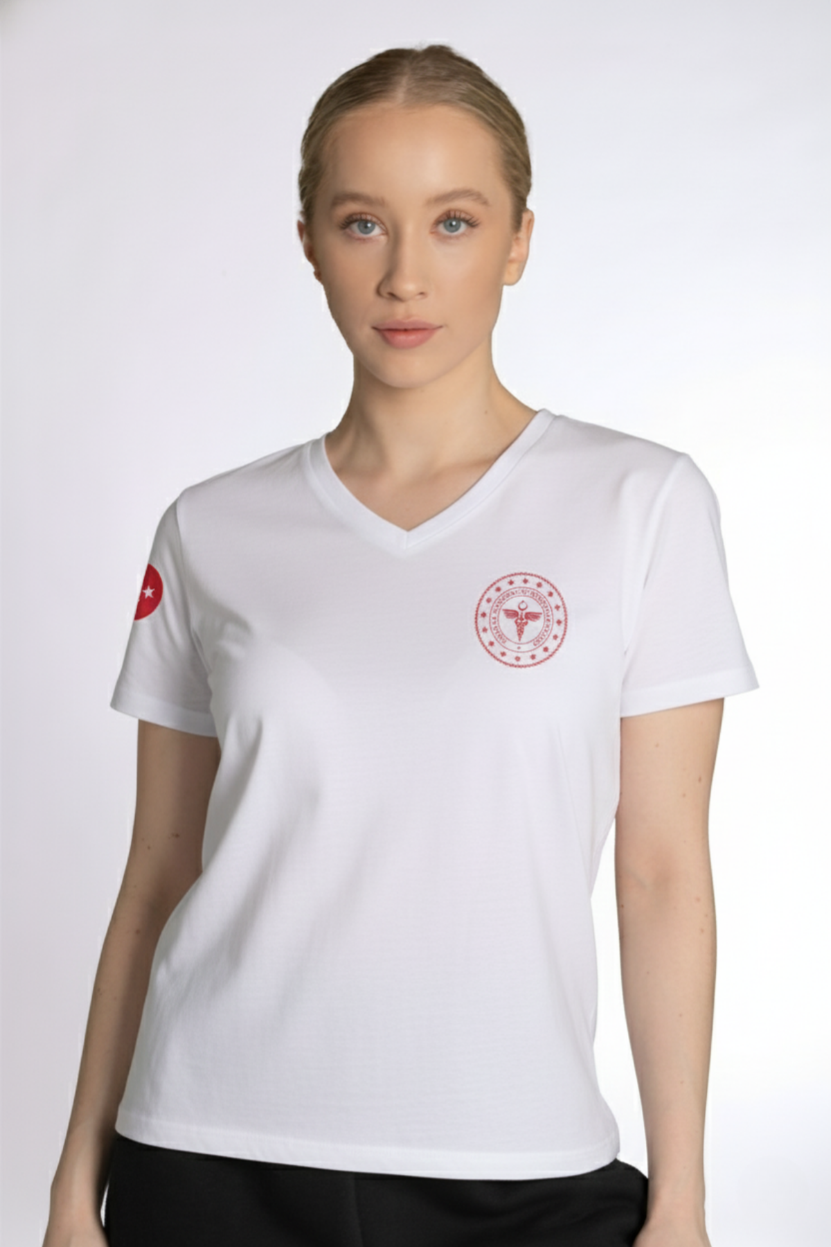 Beyaz 112 Acil Sağlık V Yaka Penye Tişört Unisex