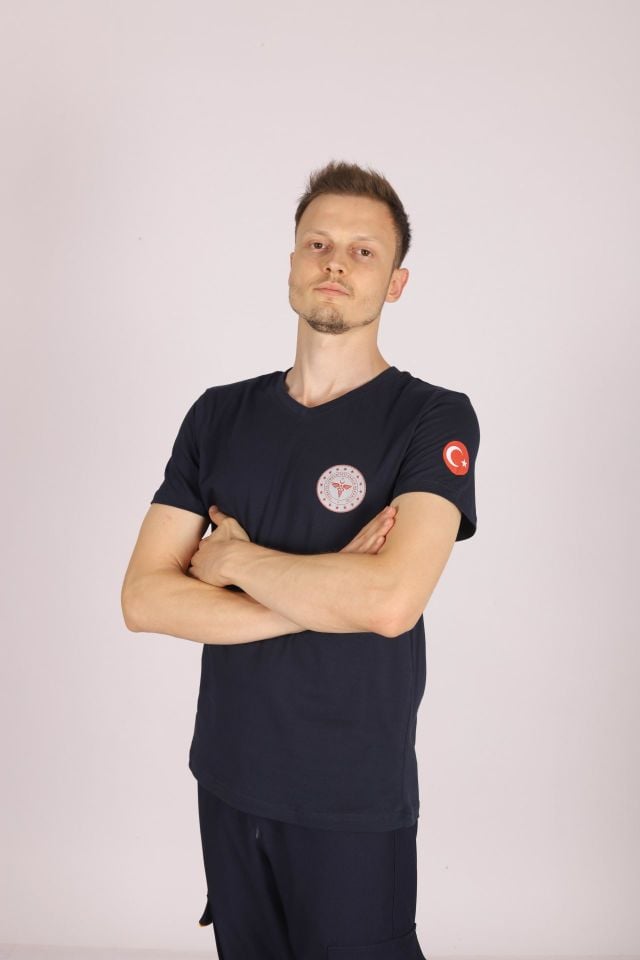 Lacivert 112 Acil Sağlık V Yaka Tişört Unisex L