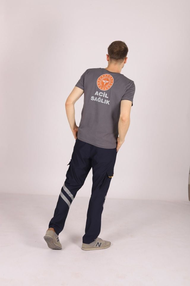 Gri 112 Acil Sağlık V Yaka Tişört Unisex M