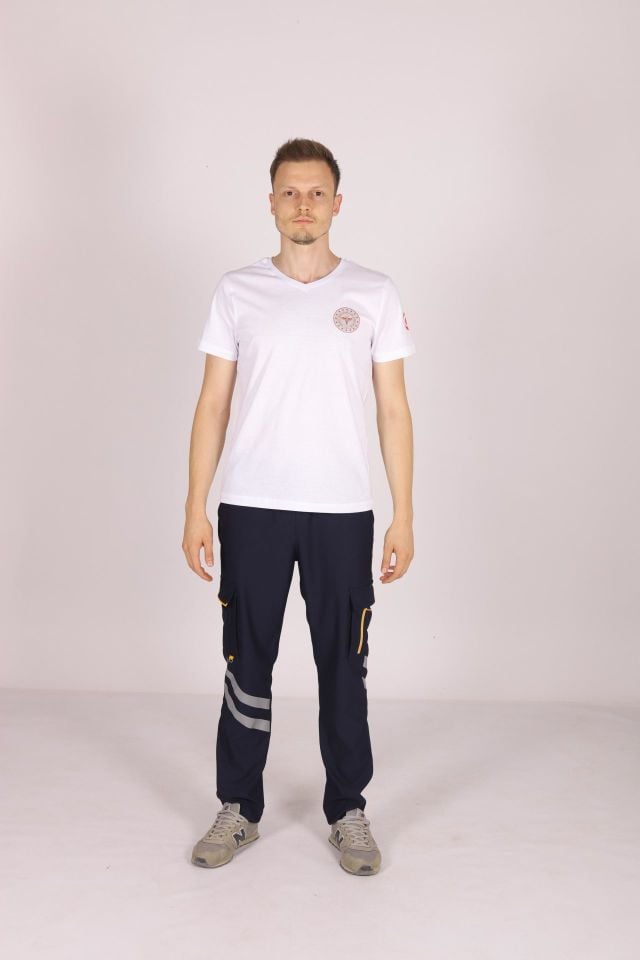 Beyaz 112 Acil Sağlık V Yaka Tişört Unisex L