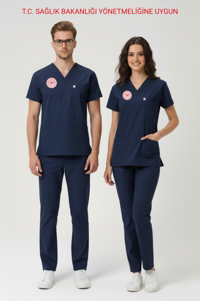 Hemşire Forması Likralı Scrubs Takım Unisex Patriot Blue
