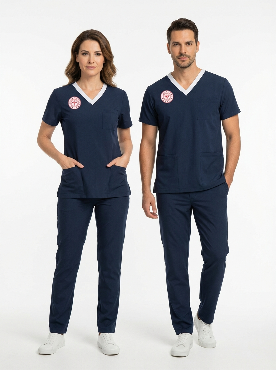 Sorumlu Hemşire Forması Likralı Scrubs Takım Unisex Patriot Blue