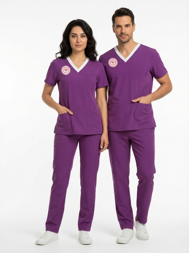 Sorumlu Ebe Forması Likralı Scrubs Takım Unisex Byzantium