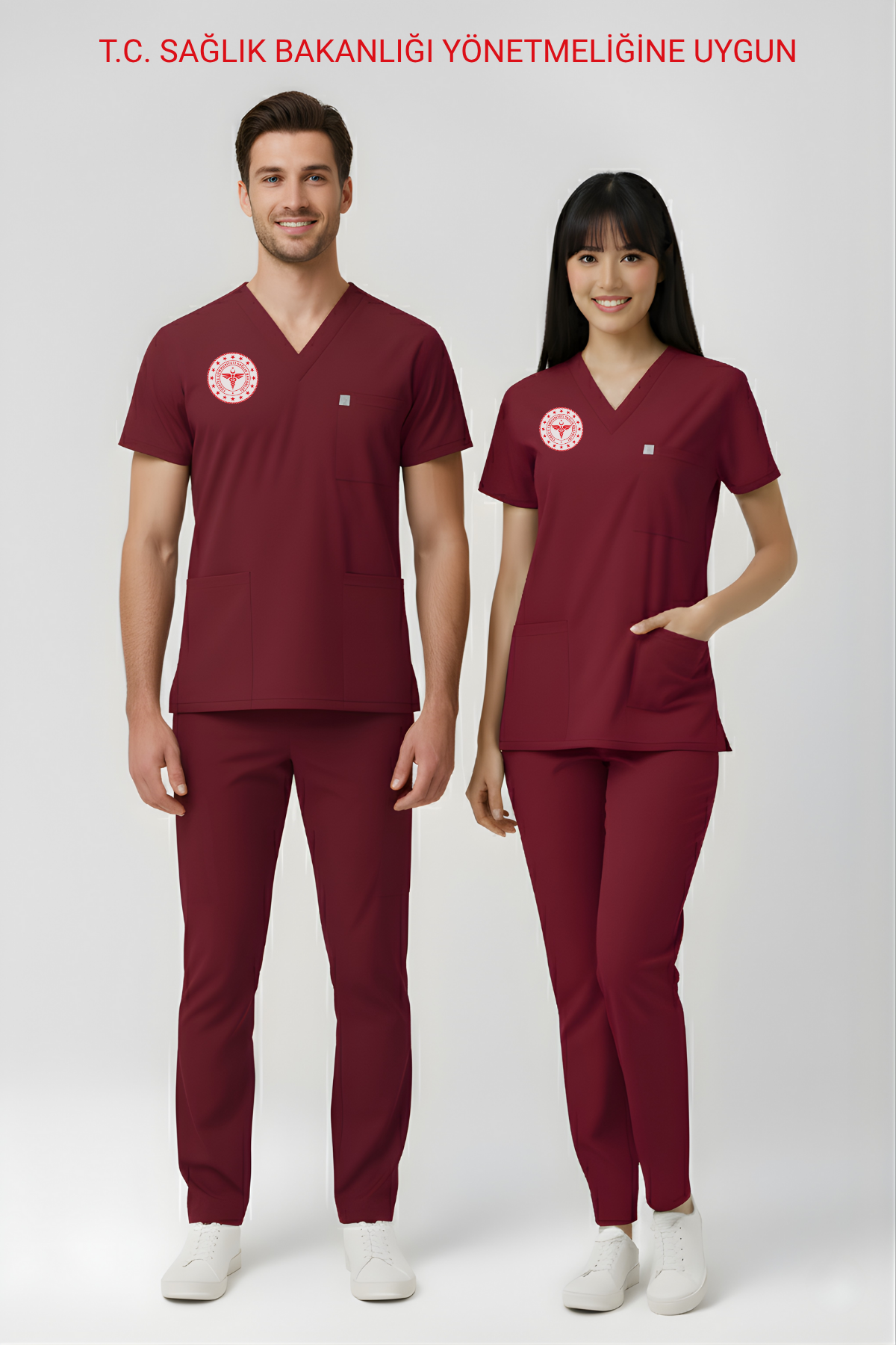 Lisans Lisansüstü Sağlıkçı Forması Likralı Scrubs Takım Unisex Biking Red