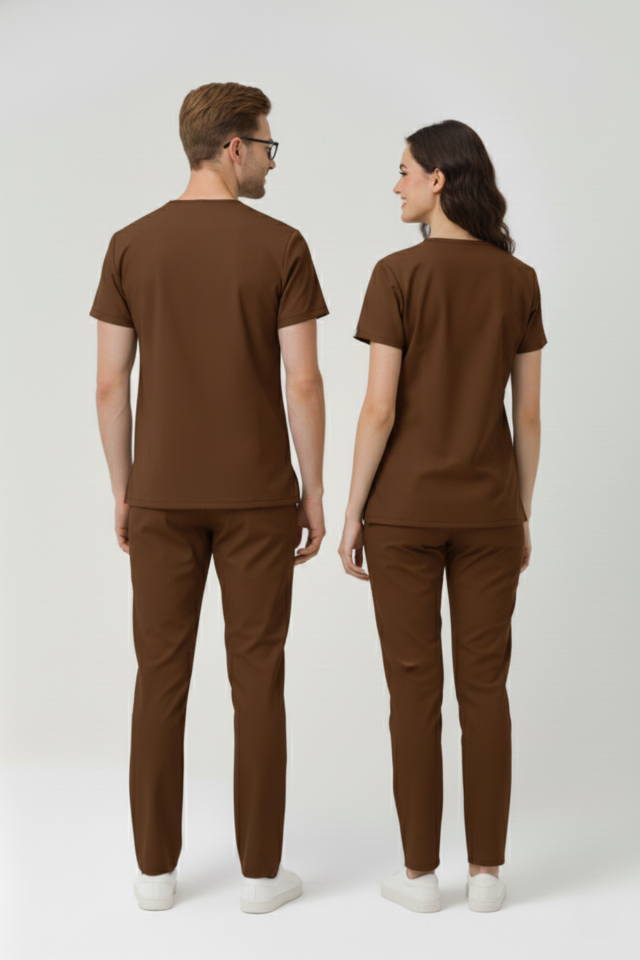 Diğer Sağlıkçı Forması Likralı Scrubs Takım Unisex Friar Brown