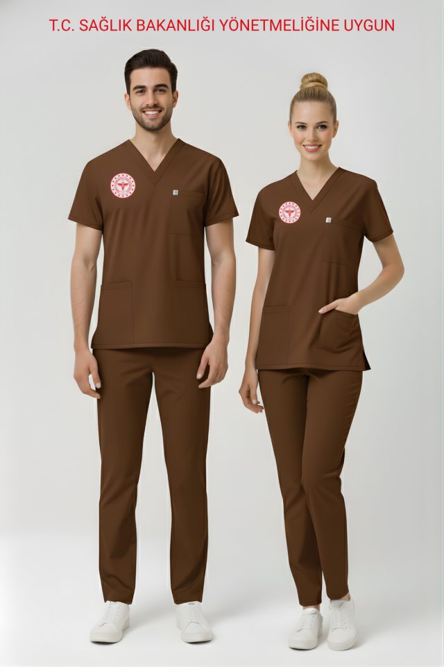 Diğer Sağlıkçı Forması Likralı Scrubs Takım Unisex Friar Brown