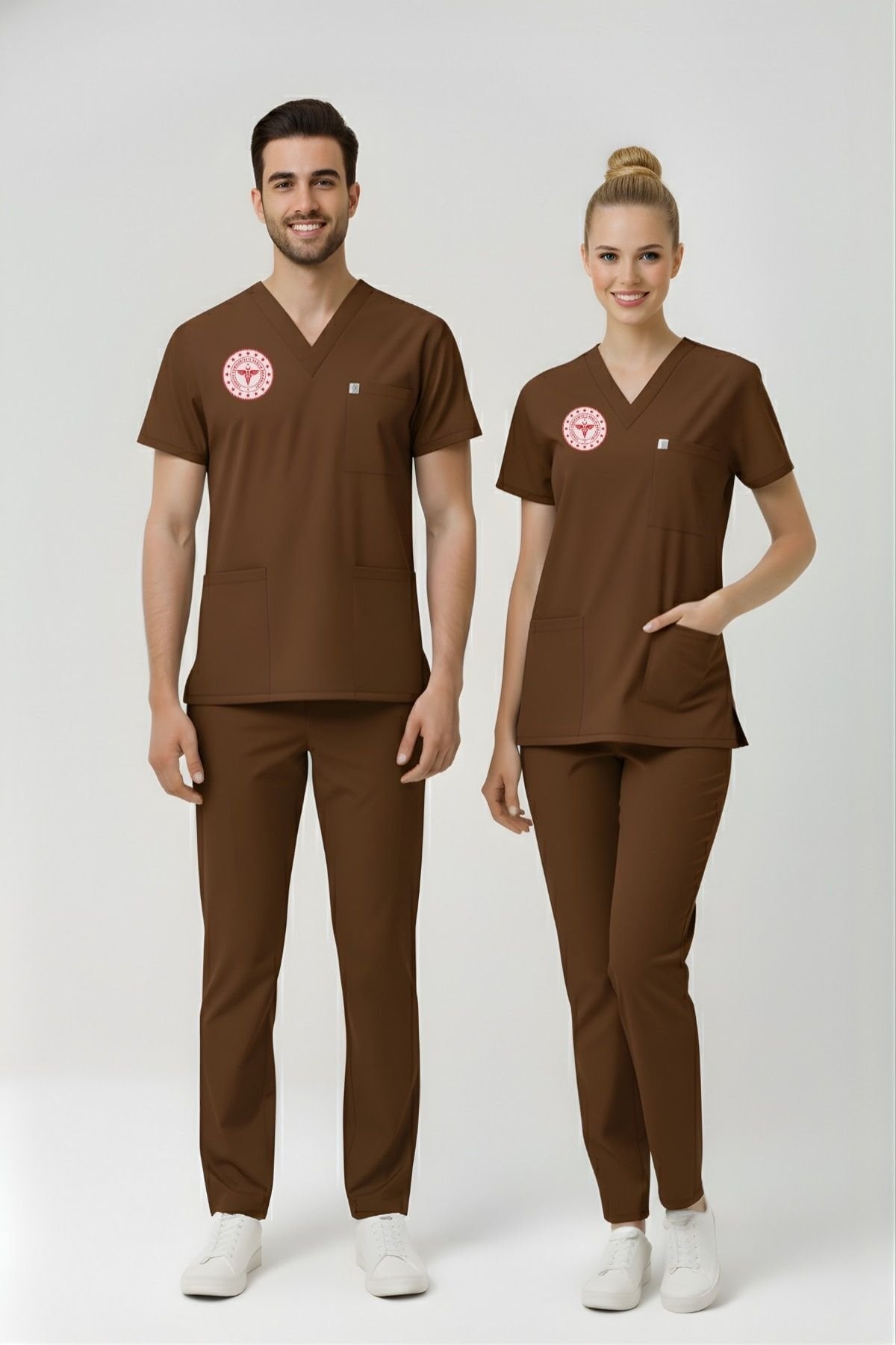 Diğer Sağlıkçı Forması Likralı Scrubs Takım Unisex Friar Brown