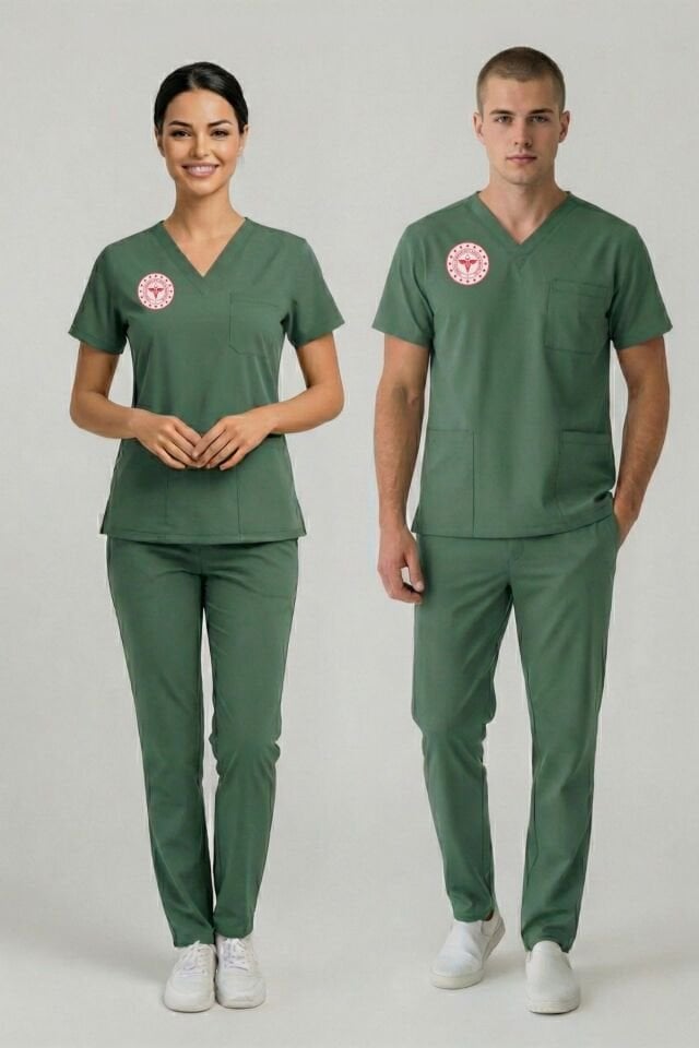 Ameliyathane Personeli Forması Likralı Scrubs Takım Unisex Frosty Spruce
