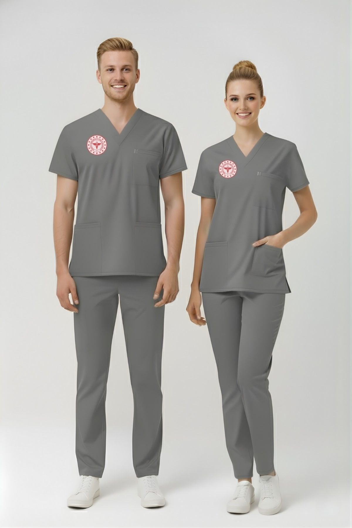 Teknik Hizmetler Sınıfı Personeli Forması Likralı Scrubs Takım Unisex Neutral Gray
