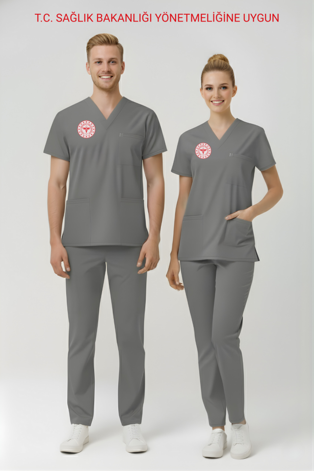 Teknik Hizmetler Sınıfı Personeli Forması Likralı Scrubs Takım Unisex Neutral Gray
