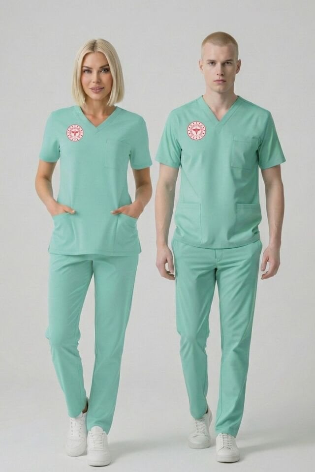 Aile Sağlığı Çalışanı Forması Likralı Scrubs Takım Unisex Bermuda