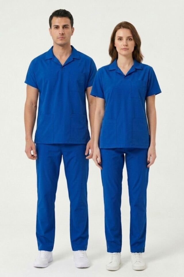 Temizlik Personeli Forması Likralı Scrubs Takım Unisex Dazzling Blue