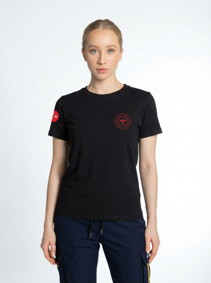 Siyah 112 Acil Sağlık Bisiklet Yaka Penye Tişört Unisex