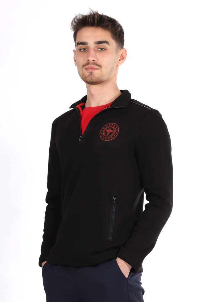 Siyah 112 Acil Sağlık Kışlık Yarım Fermuar Balıkçı Yaka Sweatshirt Unisex