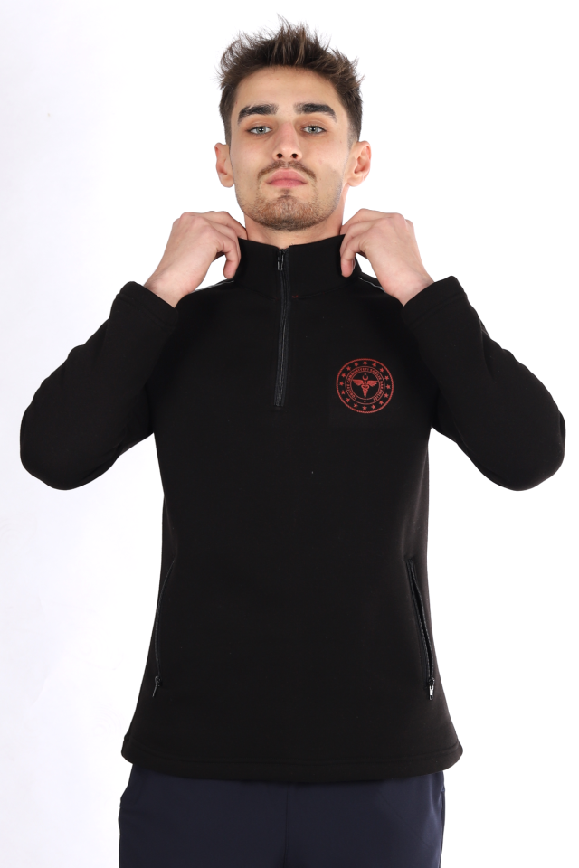 Siyah 112 Acil Sağlık Kışlık Yarım Fermuar Balıkçı Yaka Sweatshirt Unisex