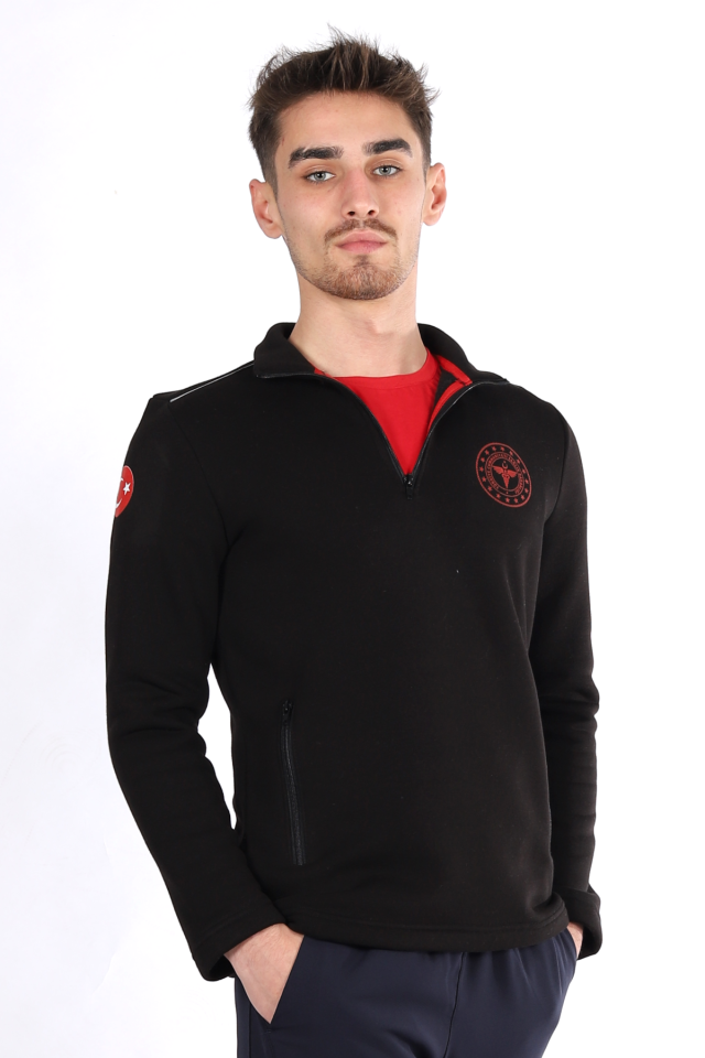 Siyah 112 Acil Sağlık Kışlık Yarım Fermuar Balıkçı Yaka Sweatshirt Unisex